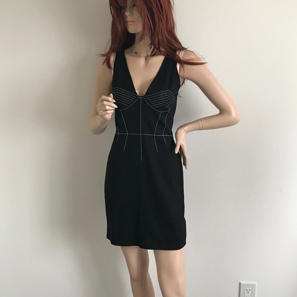Topshop Black LBD Trompe-loeil Dress!white NWT 468 - Picture 2 of 8